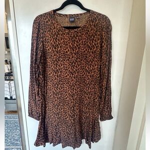 NWOT Gap Leopard LS Drop Waist Mini Dress Sz S